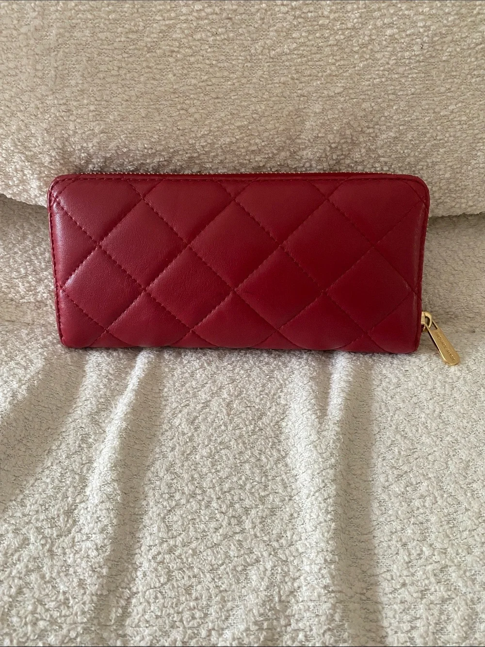 Michael Kors Quilted Red Leather Zip Around Continental Wallet w/ Gold Hardware